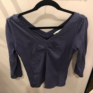Cabi v neck front/back shoulder ruching 3/4 sleeve